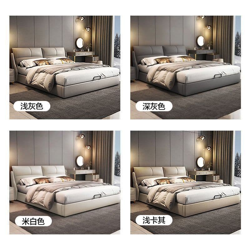 Nordic light luxury thick Napa leather simplicity, modern double bed bedroom big bed, big bed new leather bed 3