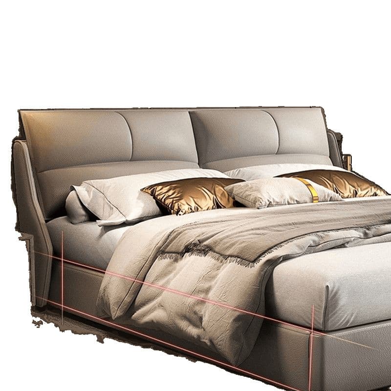 Nordic light luxury thick Napa leather simplicity, modern double bed bedroom big bed, big bed new leather bed 5