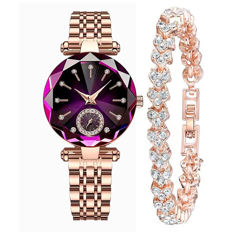 Women's quartz gold-plated watch, high-looking middle school student's simple alloy belt retro diamond watch