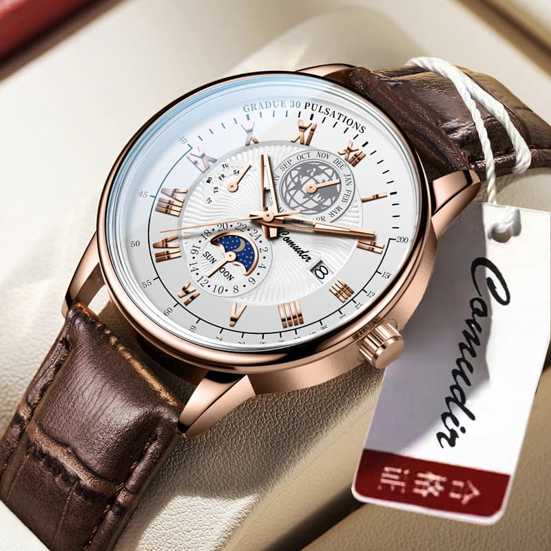 Swiss Business Belt Watch Men's Quartz Watch Genuine Waterproof Brand Name Watch Men's Watch Douyin One Piece Dropshipping