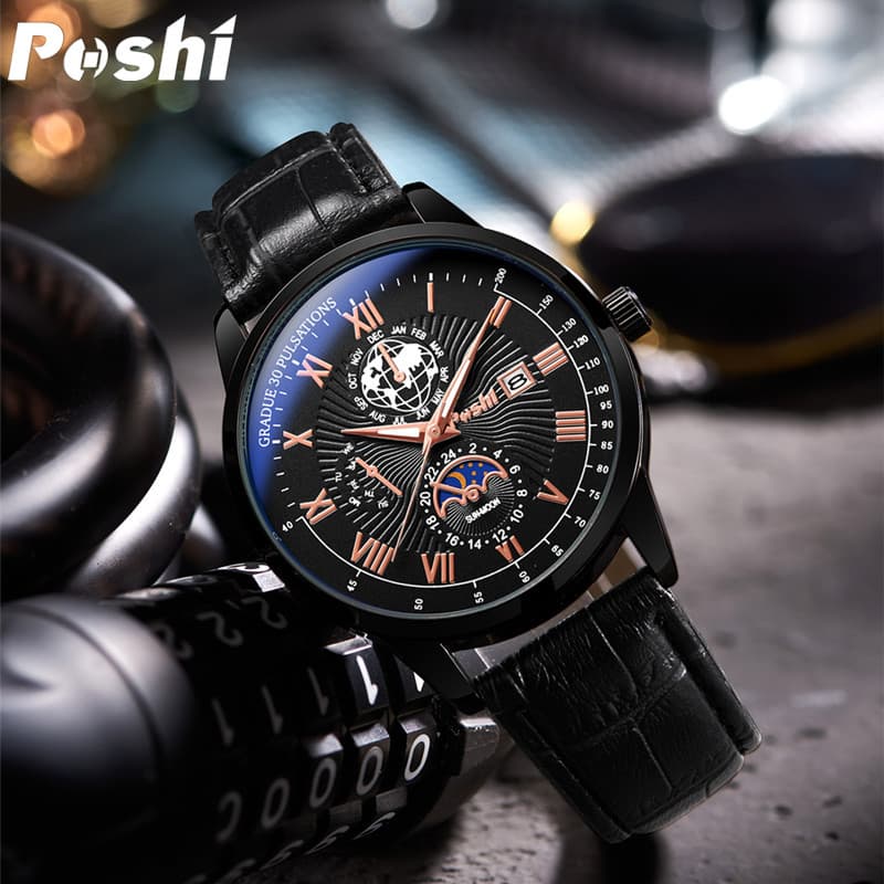 Swiss Business Belt Watch Men's Quartz Watch Genuine Waterproof Brand Name Watch Men's Watch Douyin One Piece Dropshipping