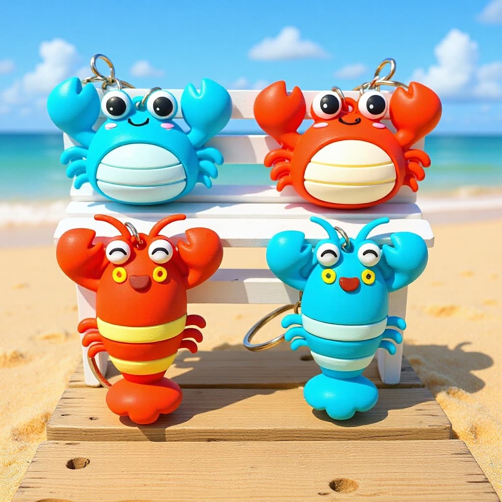 5371# Three-dimensional simulated crab and lobster cartoon keychain trendy bag mobile phone pendant doll machine small gift
