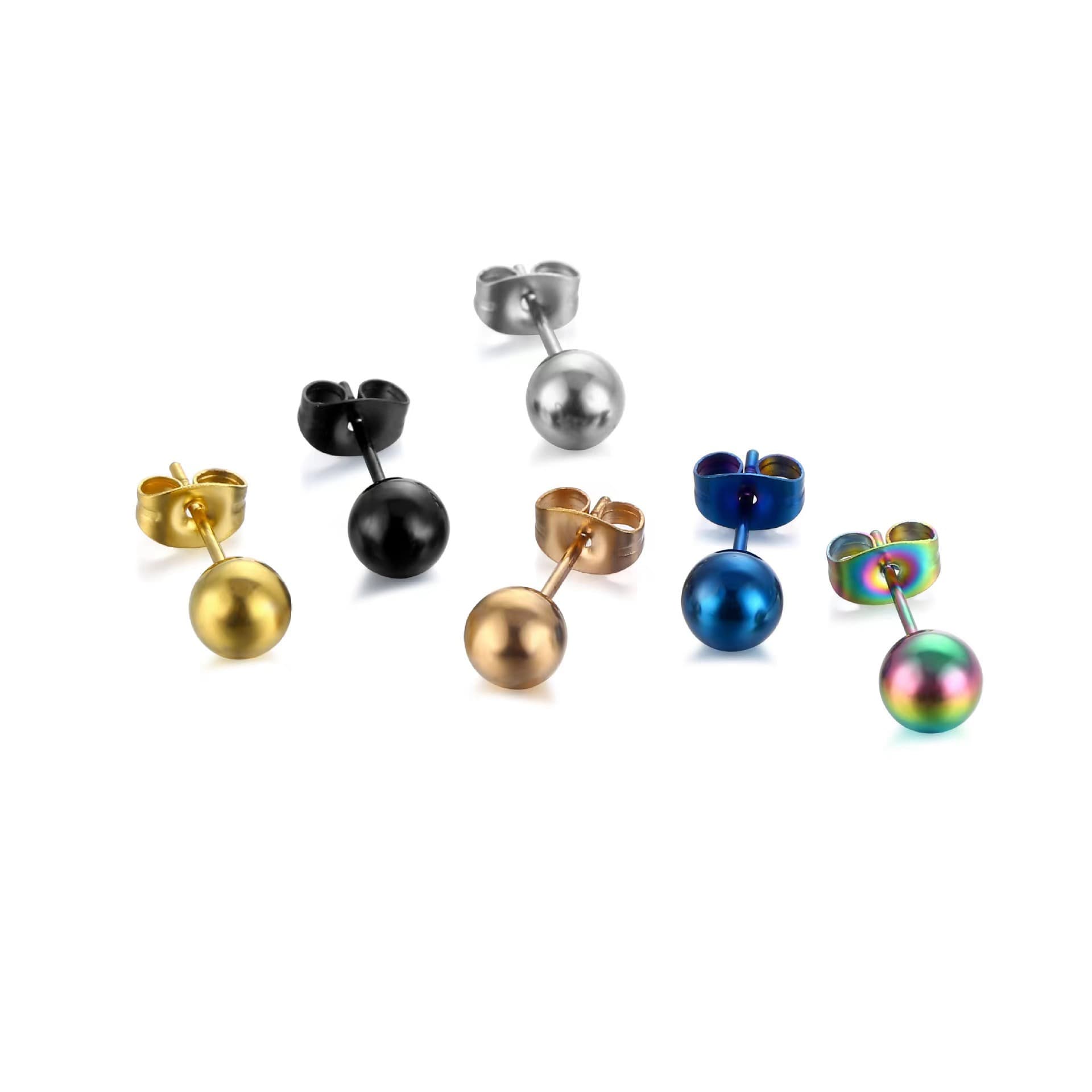 Korean version of titanium steel stainless steel ball fine needle earrings, simple and fashionable large and small steel ball piercing earrings for men and women wholesale