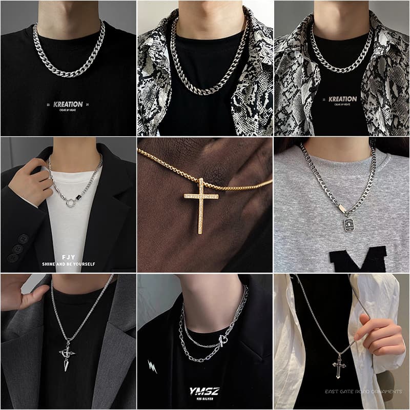 2025 new creative fashion trendy matching hot-selling men's necklace Korean style jewelry combination chain cross-border simplicity