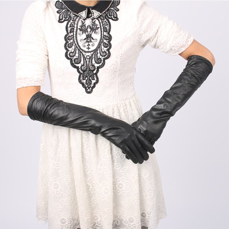 Extra long leather gloves for women 50CM over the elbow imitation leather PU flat fashion arm covers wholesale Xinji Gloves Factory
