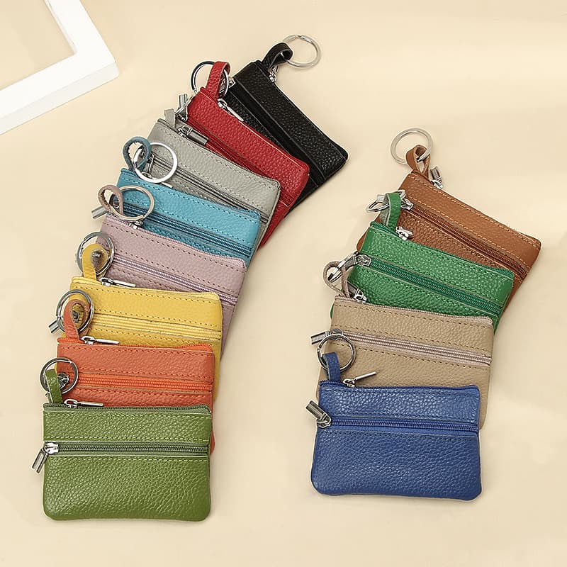 Handheld wallet, leather small ultra thin coins with zipper, direct factory sales, cowhide, genuine leather