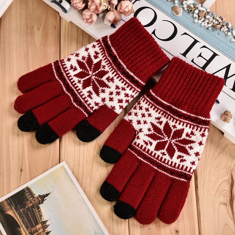 Winter travel keep warm knitted gloves for adults, for beloved, with snowflakes