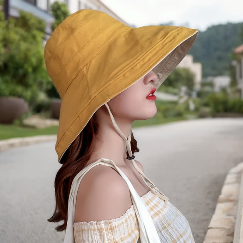Double-sided travel fashionable beach sun hat, Korean style