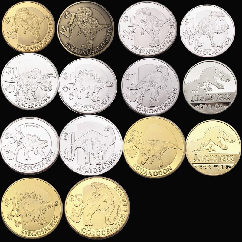 Dinosaur, coins, badge, medal, Birthday gift