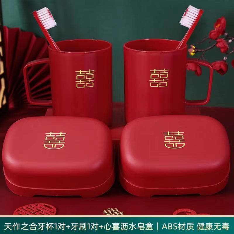Festive plastic set, mouthwash, soap holder for bride, for beloved