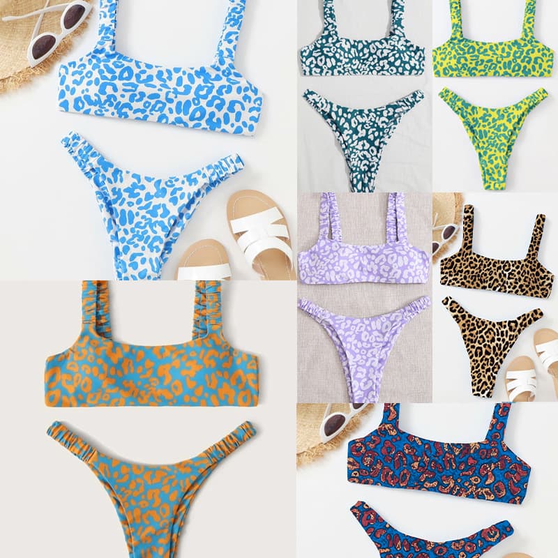 Sexy fashionable multicoloured colored split trend swimwear, European style, high waist