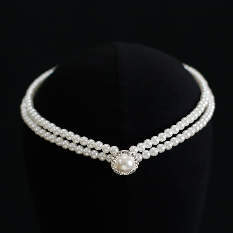 Korean retro necklace for bride, universal chain from pearl, accessory, wedding accessories