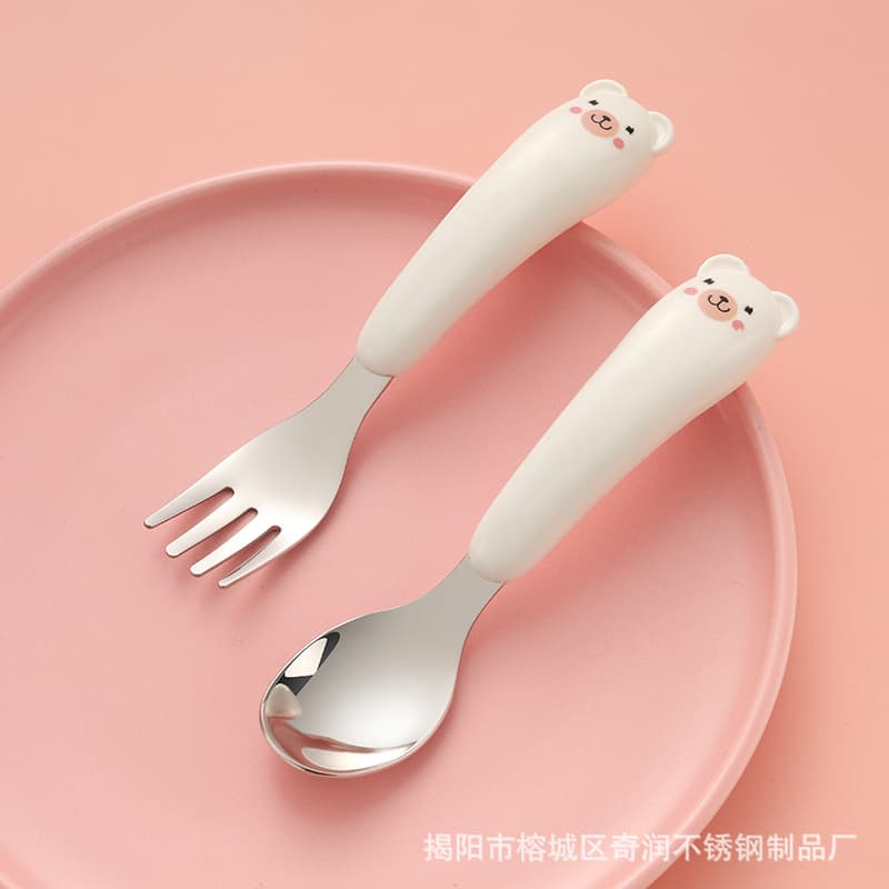 Cartoon handheld children's spoon stainless steel, teaching fork for baby, tableware, set, stainless steel AISI 304, Birthday gift