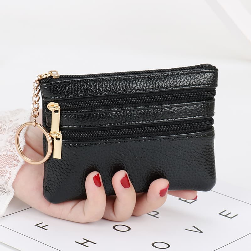 Wallet, short shoulder bag, universal card holder, key bag with zipper, genuine leather