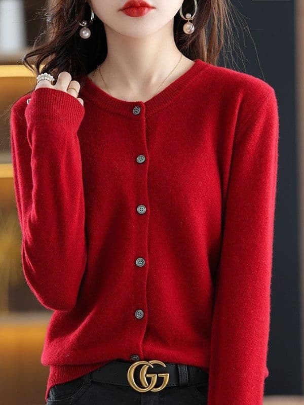 Thin knitted cardigan with a round collar, sweater, spring autumn jacket, long-sleeve, oversize