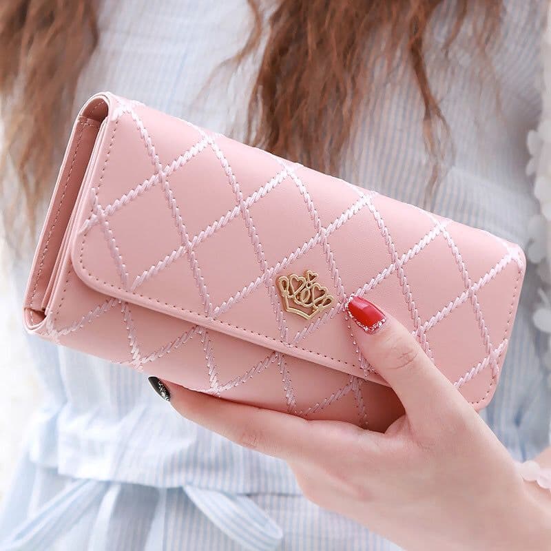 Capacious wallet, long fashionable shoulder bag with diamond pattern