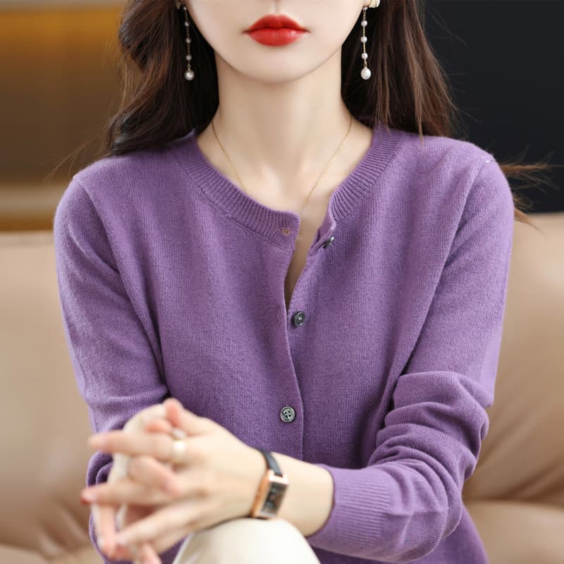 Knitted spring cardigan, sweater with a round collar, long-sleeve, jacket