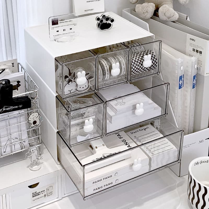 Desktop storage box drawer INS dormitory office multi -layer overlavable transparent three -layer acrylic box