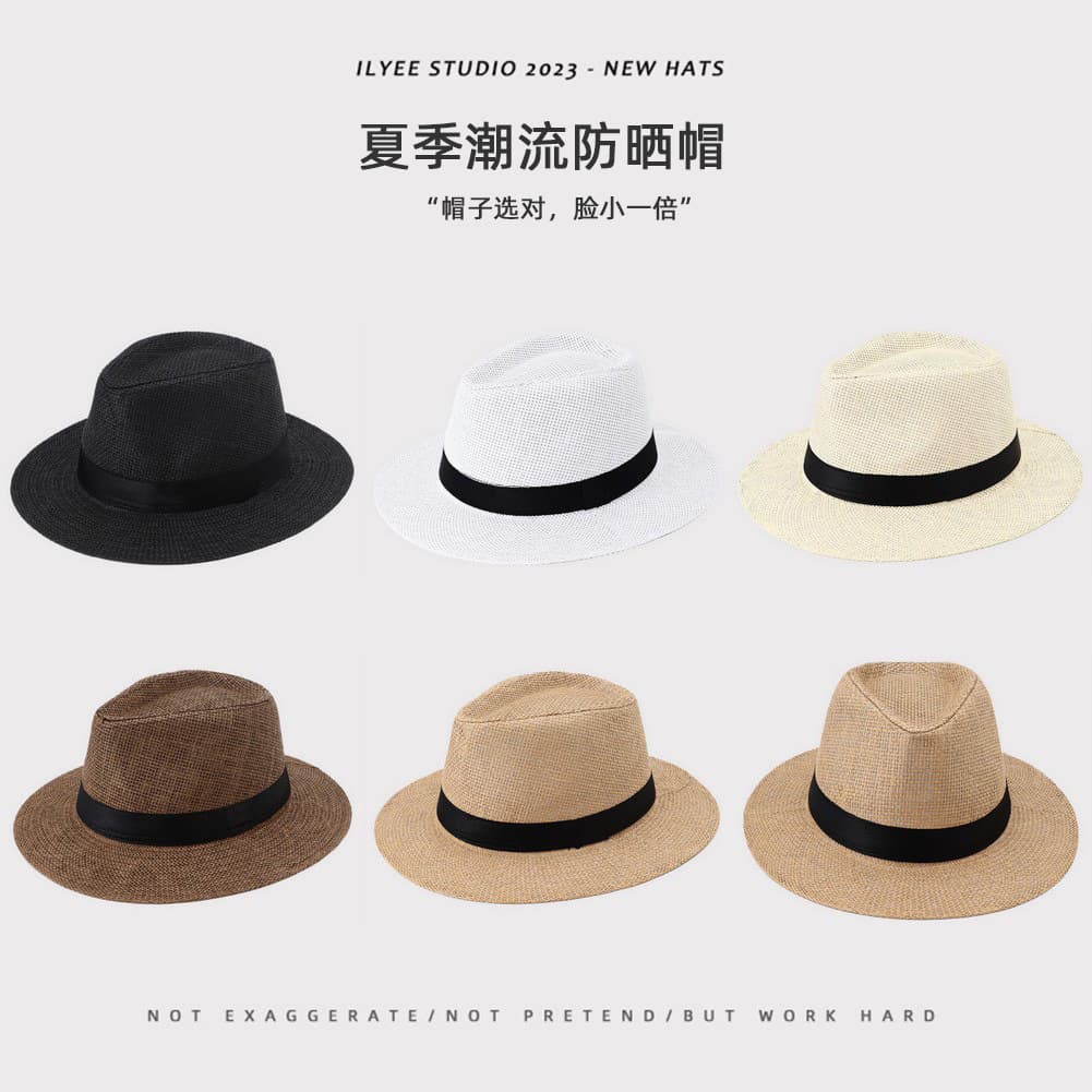 Men's Panama Straw Hat Summer New British Jazz Mom Ladies Shade Sunscreen Beach Ping Ding Cat Hat wholesale