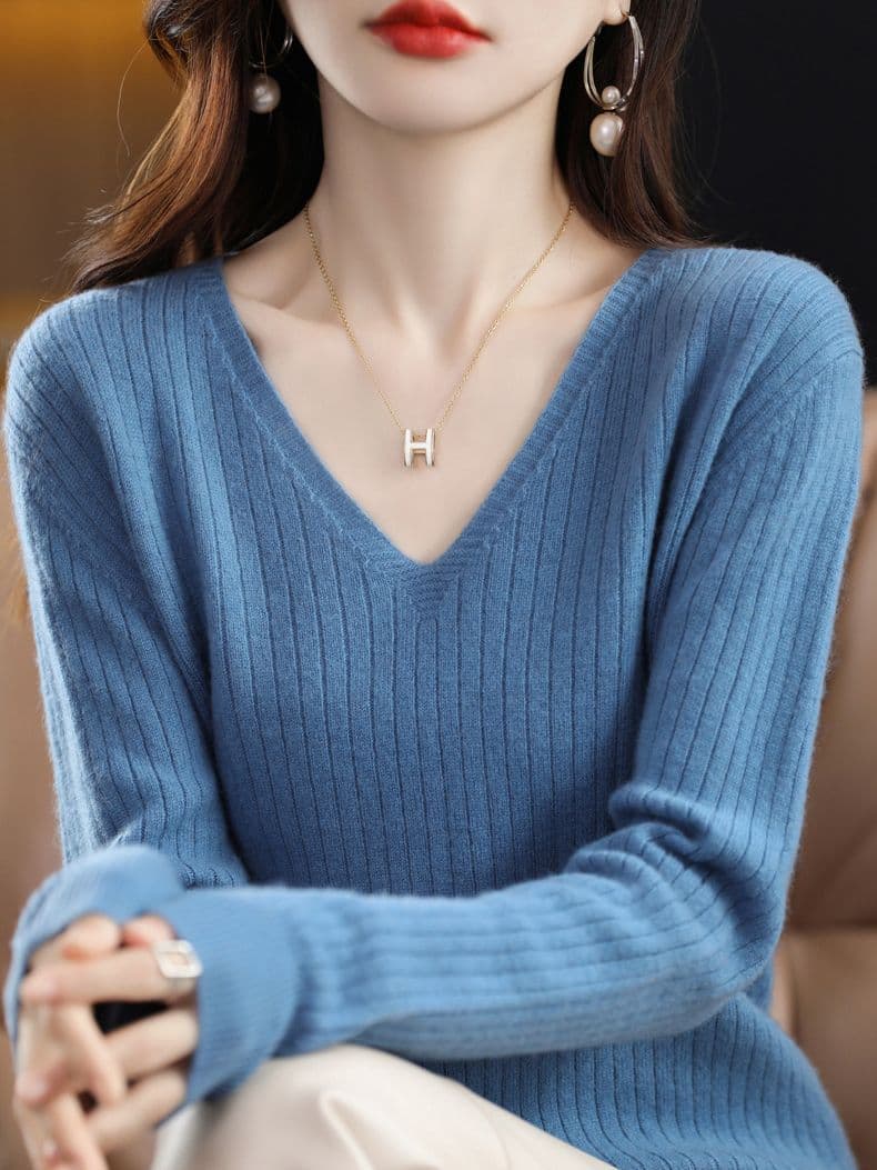 Demi-season sweater, knitted shirt, long-sleeve, sleeves, V-neckline, 2025 years
