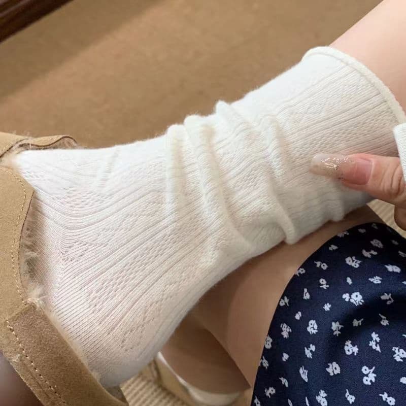 Tide, retro cream socks for pregnant, mid-length