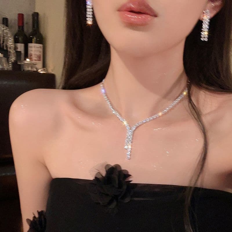 Earrings, necklace, set, chain for key bag for bride, wedding dress, accessory, high-quality style, light luxury style