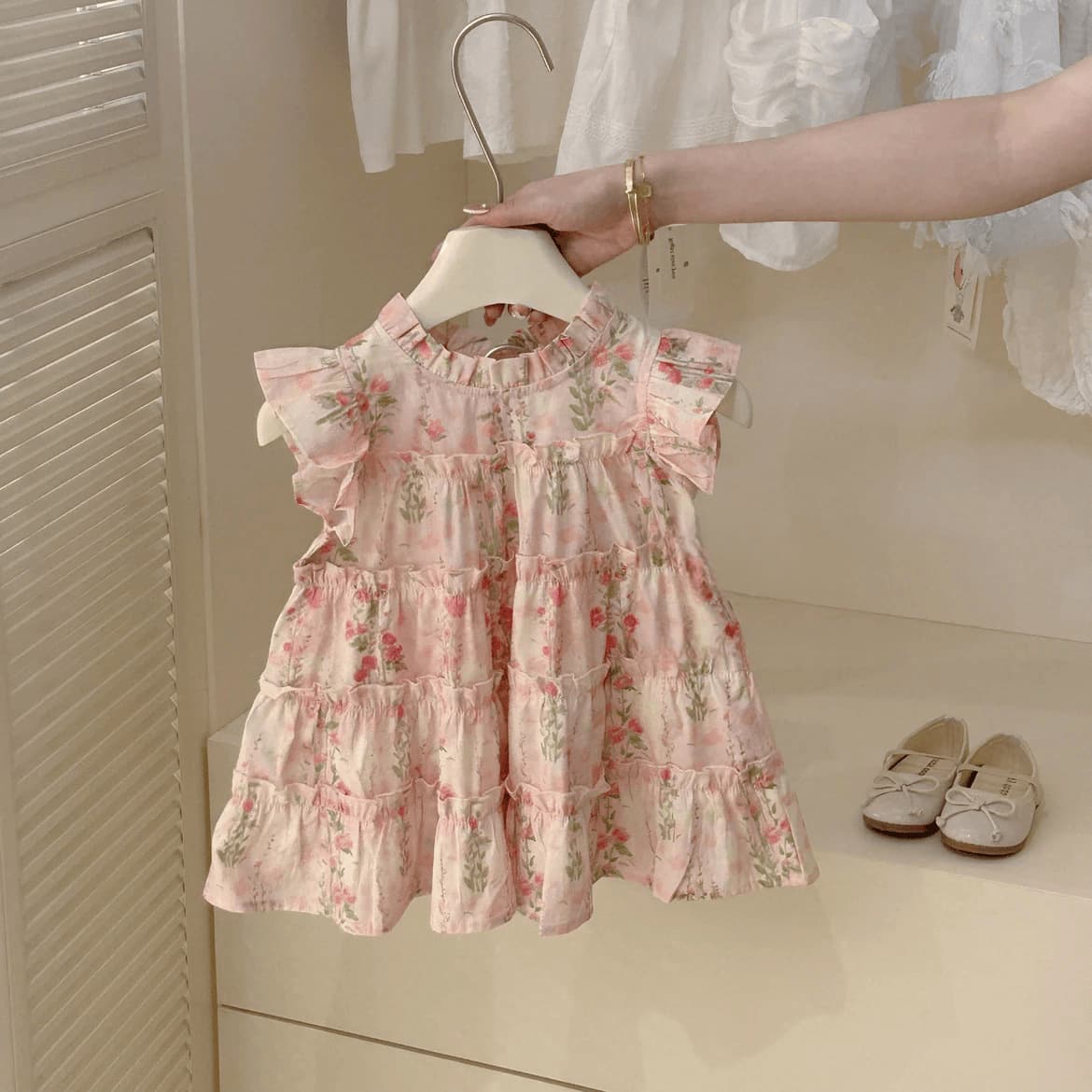 Summer dress, children's skirt, summer clothing sleevless, small princess costume, flowered, western style