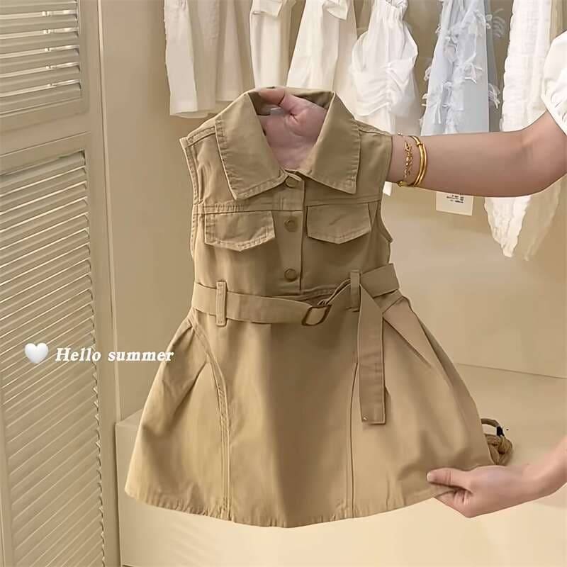 Summer dress with sleeves sleevless, design girl's skirt, sleevless dress, children's clothing, trend of season