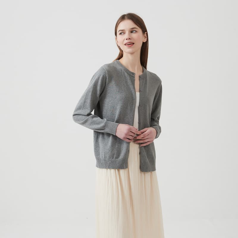 Cardigan, knitted cotton sweater, thin jacket with a round collar