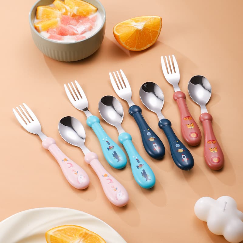 Children's handheld tableware, cute set stainless steel, print, Birthday gift