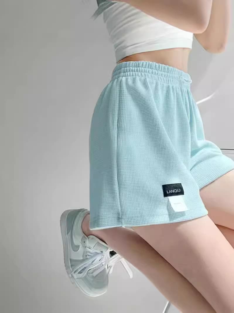 Shorts, sports trousers, elastic waist, high waist, loose straight fit