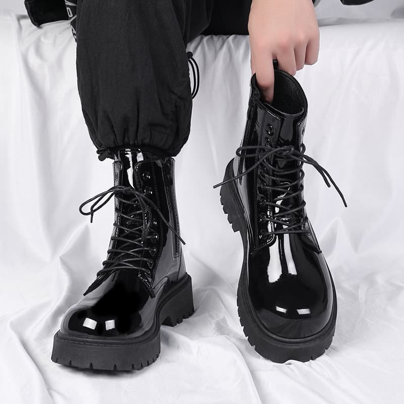 Martens, glossy demi-season boots English style, British style, plus size