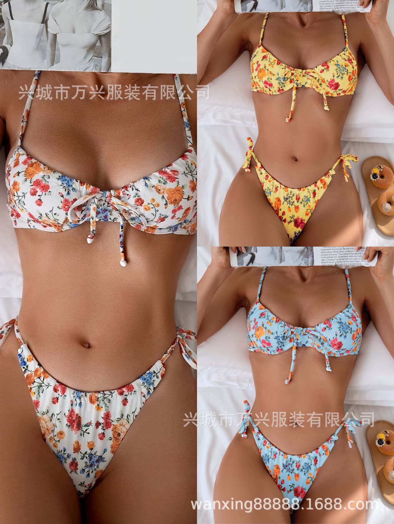 (Cross-border trading), split swimwear, sexy set, push up bra, floral print