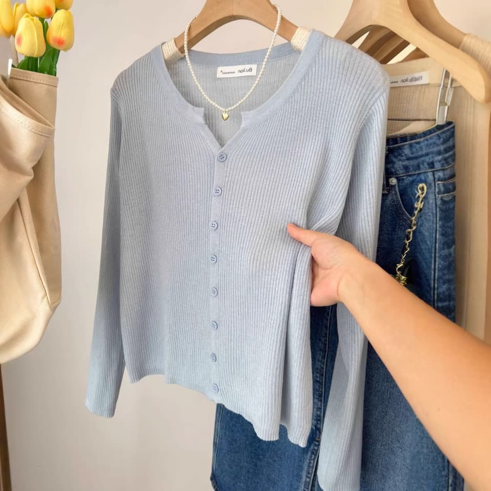 Woolen blue knitted autumn jacket, long-sleeve, base body-friendly cardigan, Chanel style