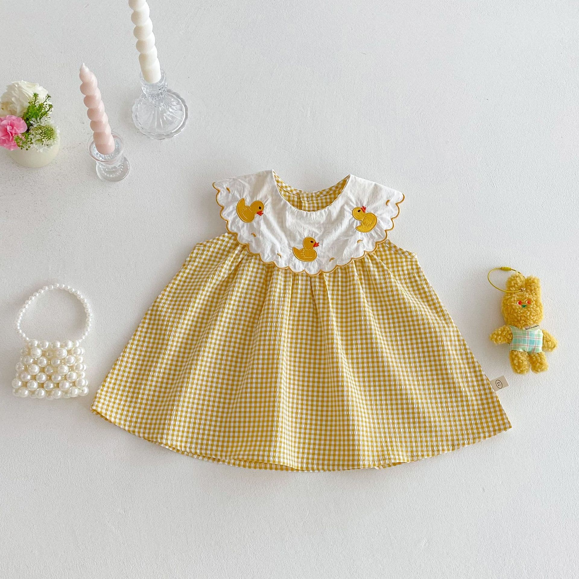 Summer sleevless dress, cartoon children's girl's skirt, Korean style, with embroidery