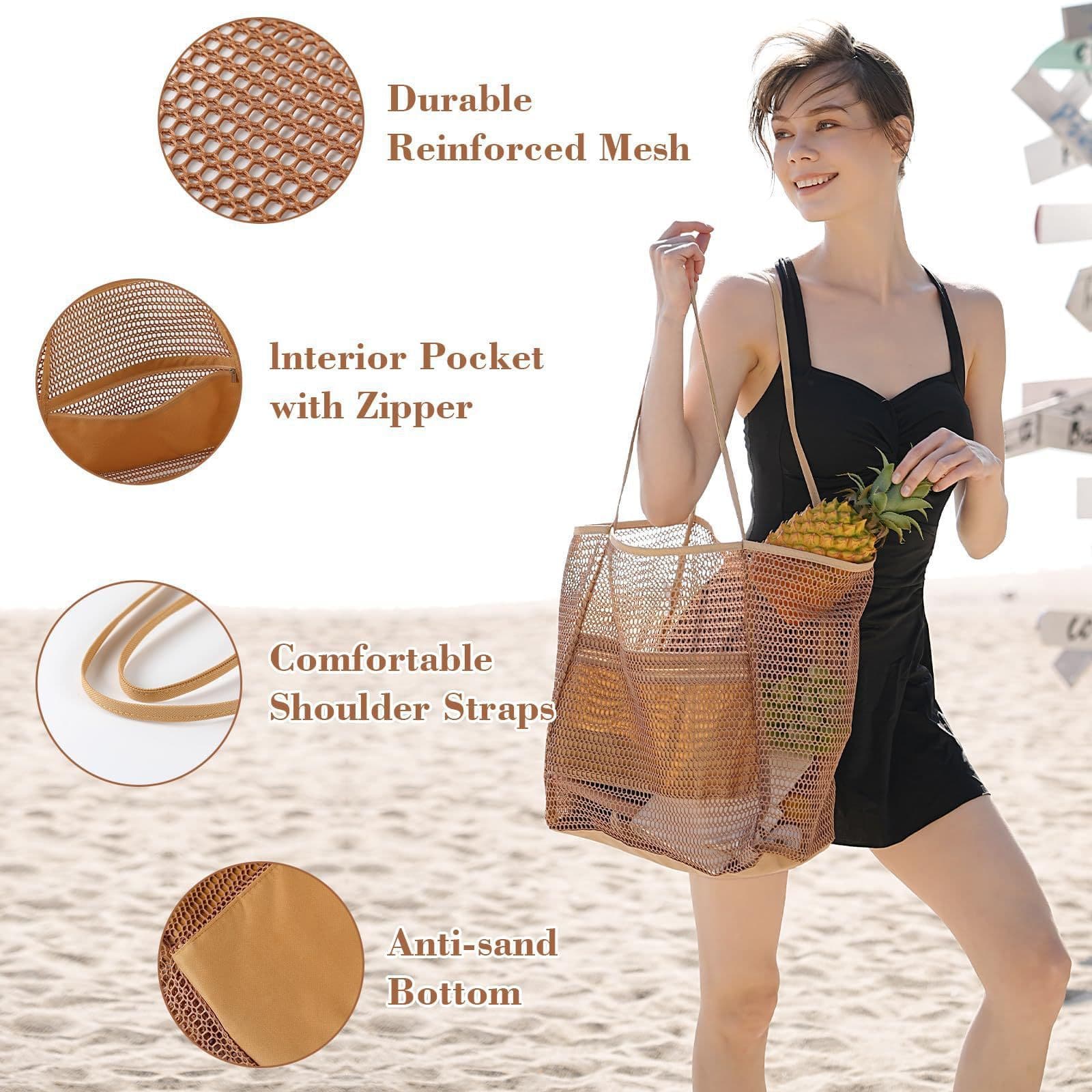 Summer beach capacious shoulder bag for swimming, children's mesh bag, swimwear, equipment, folding woven storage bag