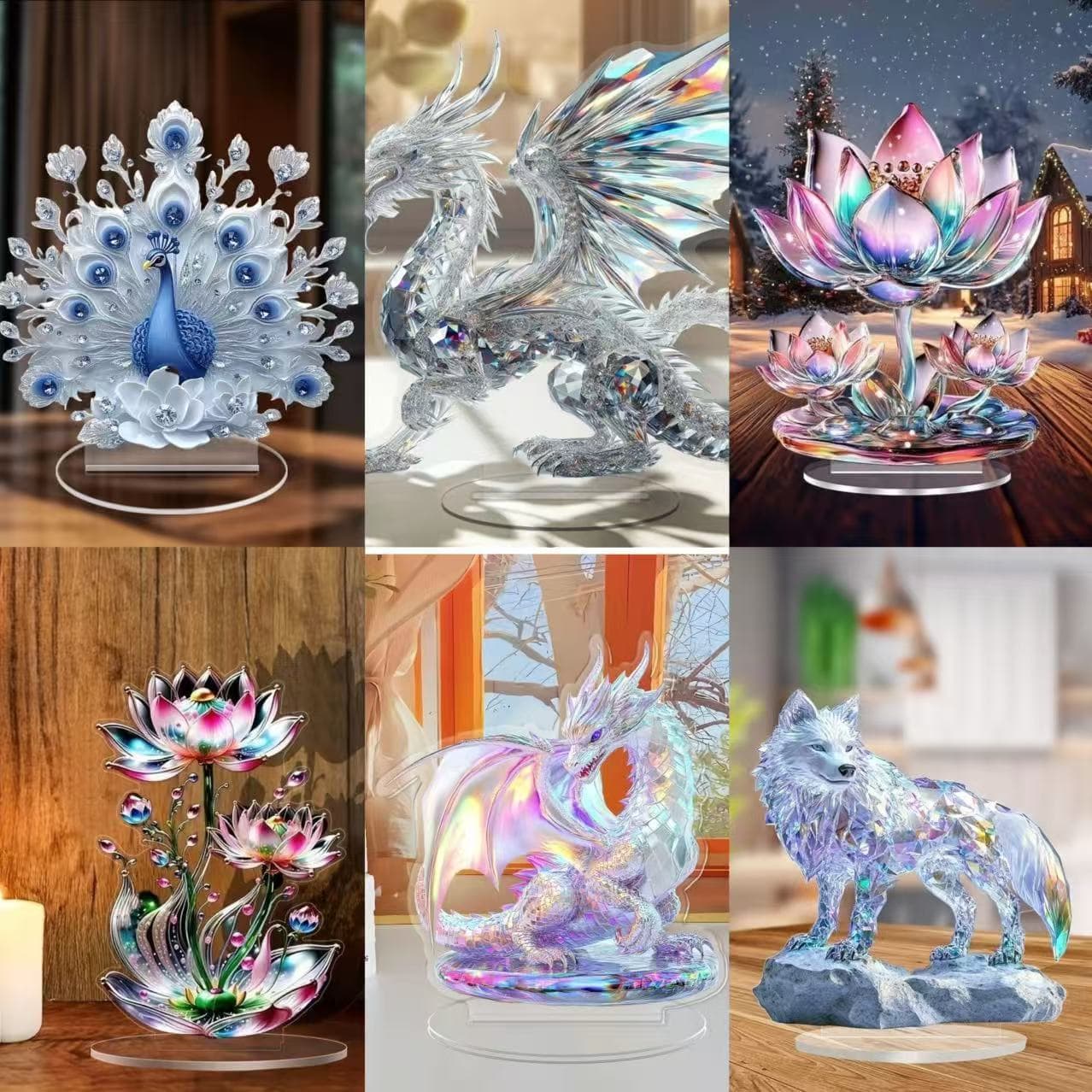Cross-border animal series 2D white and blue peacock spreading screen desktop ornaments home living room study decoration gifts
