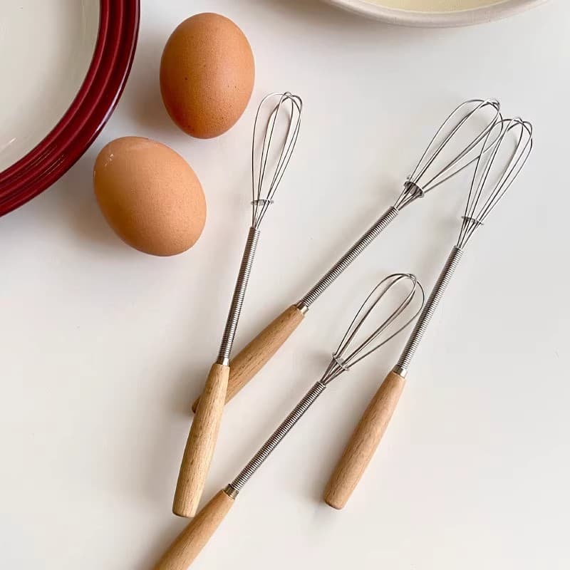 Stainless steel egg beater wooden handle manual mixing stick handheld egg mixer egg pumping household baking tools