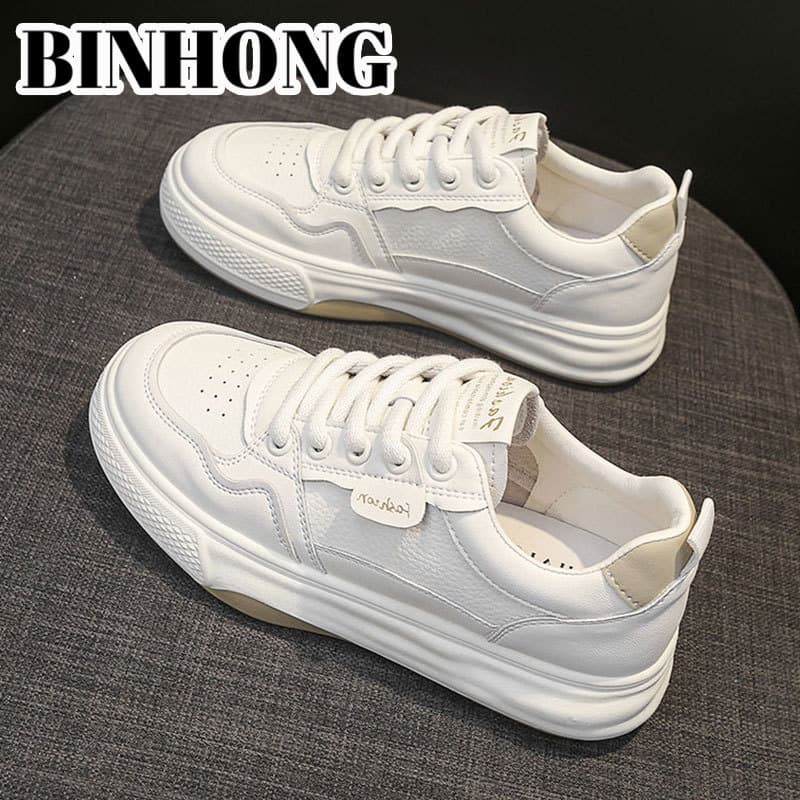 Leather universal white shoes for students, cowhide, trend of season, genuine leather