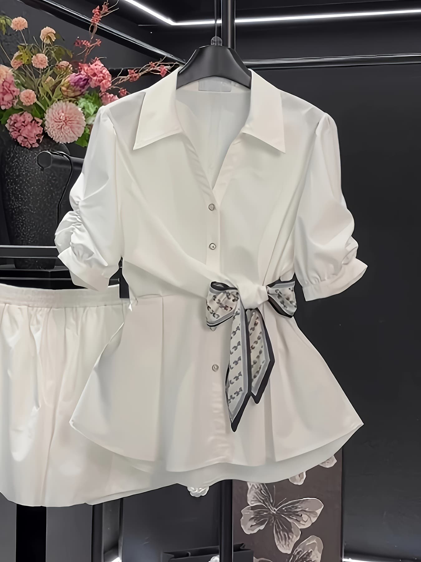 White summer shirt, T-shirt, brace, high-quality style, with short sleeve